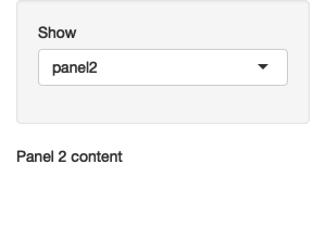 选择 panel1(左),然后选择 panel2(中),然后选择 panel3(右)。 See live at <https://hadley.shinyapps.io/ms-dynamic-panels>.